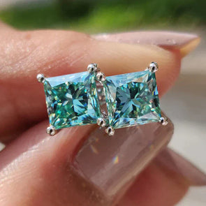Luxurious Paraiba Tourmaline Princess Cut Stud Earrings