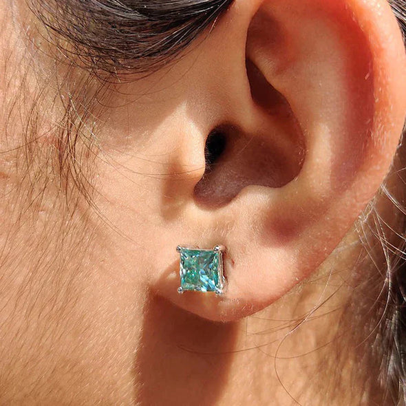 Luxurious Paraiba Tourmaline Princess Cut Stud Earrings