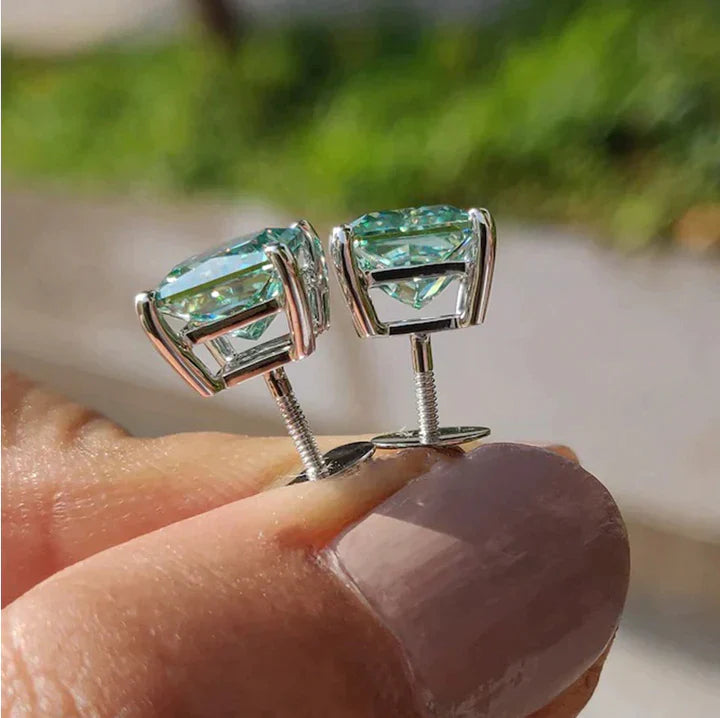 Luxurious Paraiba Tourmaline Princess Cut Stud Earrings