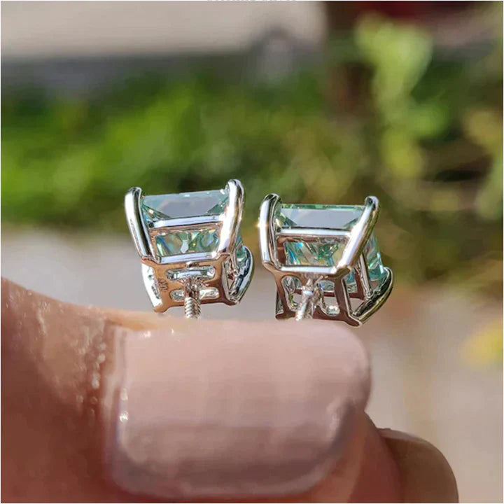 Luxurious Paraiba Tourmaline Princess Cut Stud Earrings