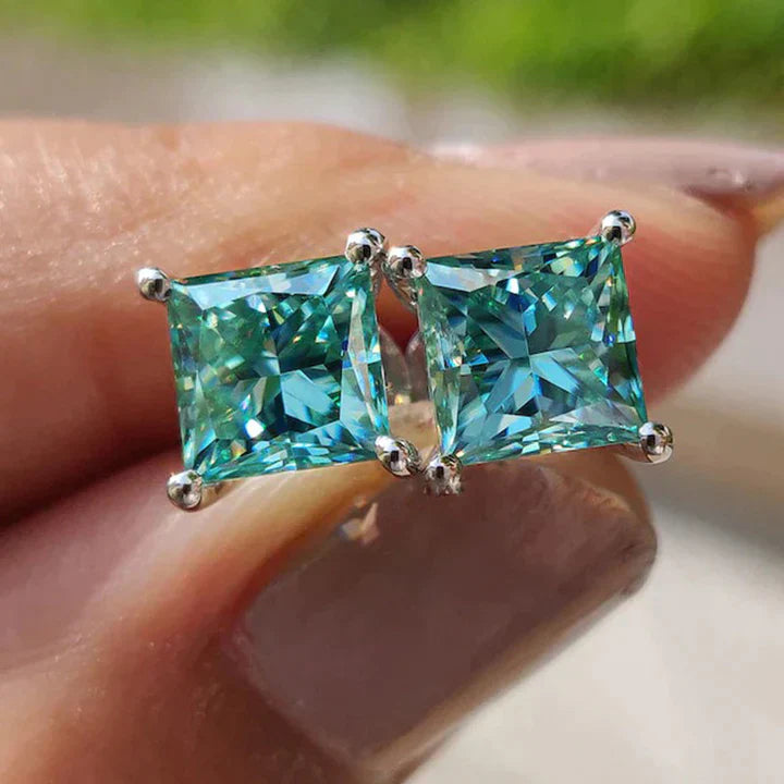 Luxurious Paraiba Tourmaline Princess Cut Stud Earrings