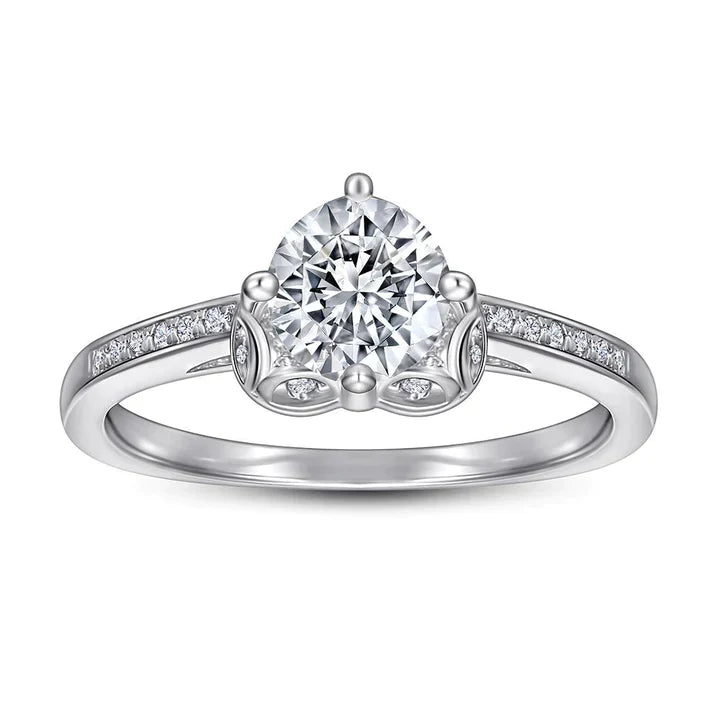 Heart Design Round Cut Sterling Silver Engagement Ring