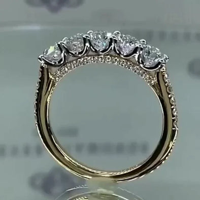 Five Stone Round Cut Sterling Silver Wedding Band