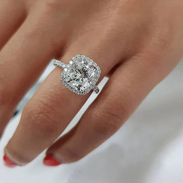 Cushion Cut Halo Engagement Ring In Sterling Silver
