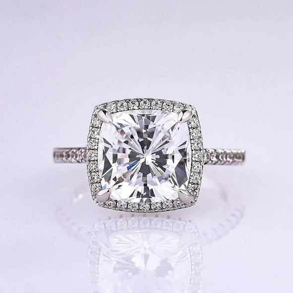 Cushion Cut Halo Engagement Ring In Sterling Silver