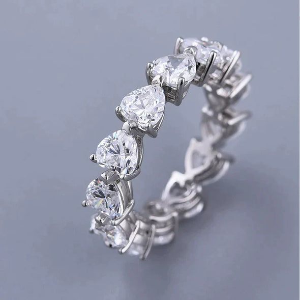 Eternity Heart Cut Wedding Band In Sterling Silver