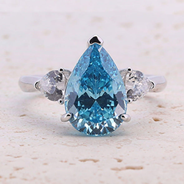 4.0ct Pear Cut Blue Gemstone Engagement ring with Eternity Band