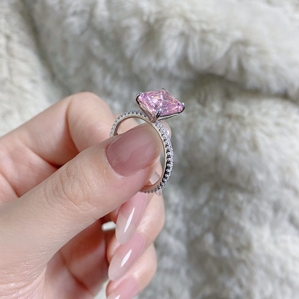 Fancy Light Pink Emerald Cut Engagement Ring in Sterling Silver