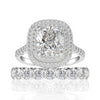 Double Halo Cushion Cut Engagement Bridal Set