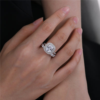 Double Halo Cushion Cut Engagement Bridal Set