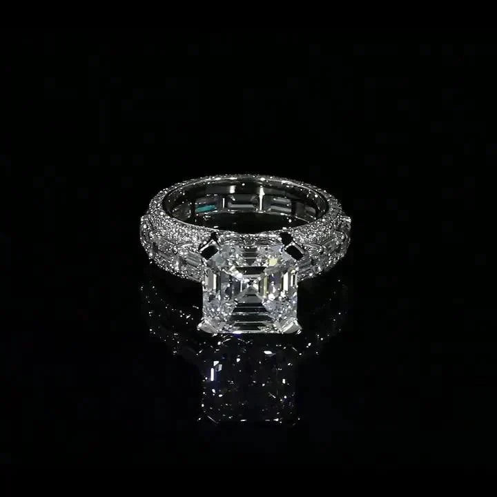 Classic Asscher Cut Engagement Ring In Sterling Silver