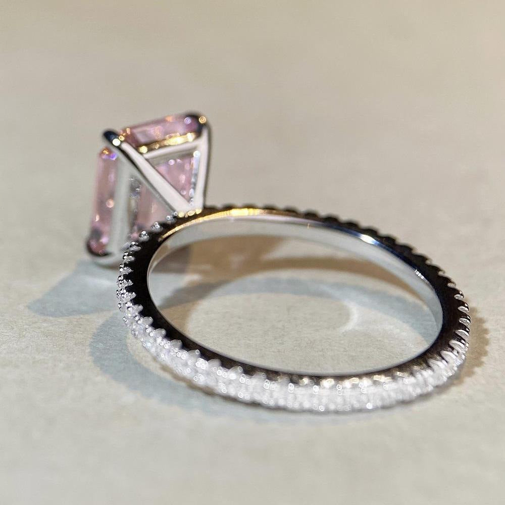 Fancy Light Pink Emerald Cut Engagement Ring in Sterling Silver