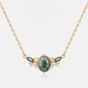 Luxury Natural Green Moss Agate Silver Neckalce