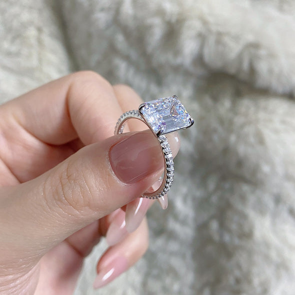Classic Emerald Cut Engagement Ring in Sterling Silver