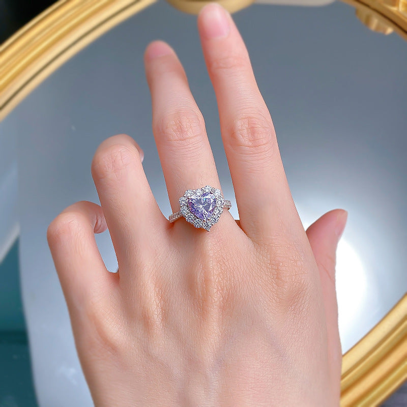 Gorgeous Purple Stone Heart Cut Engagement Ring In Sterling Silver