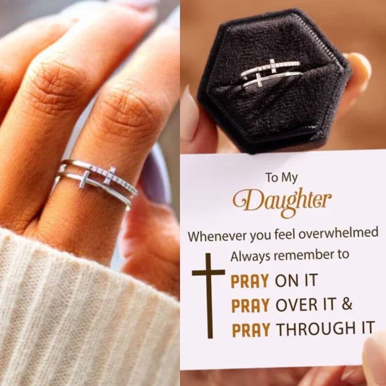 To My Daughter Ring-Pray Through It Double Cross Ring