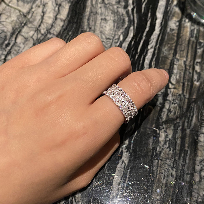 Elegant Pave Lace Design Wedding Band In Sterling Silver