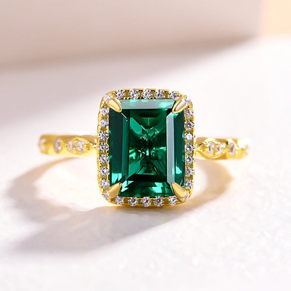 Vintage Halo Emerald Cut Engagement Ring In Sterling Silver