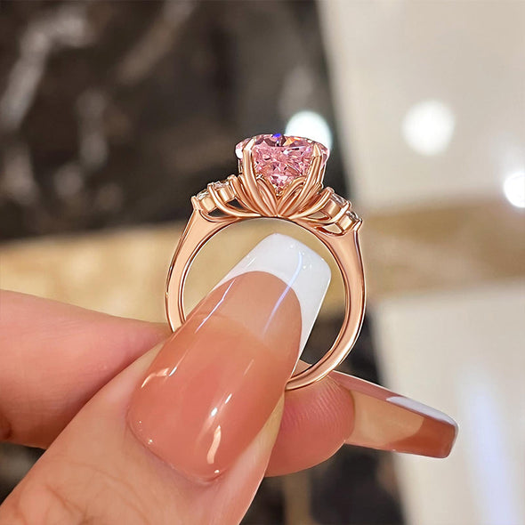 Pear Cut Pink Gemstone Three Stone Engagement Ring In Sterling Silver