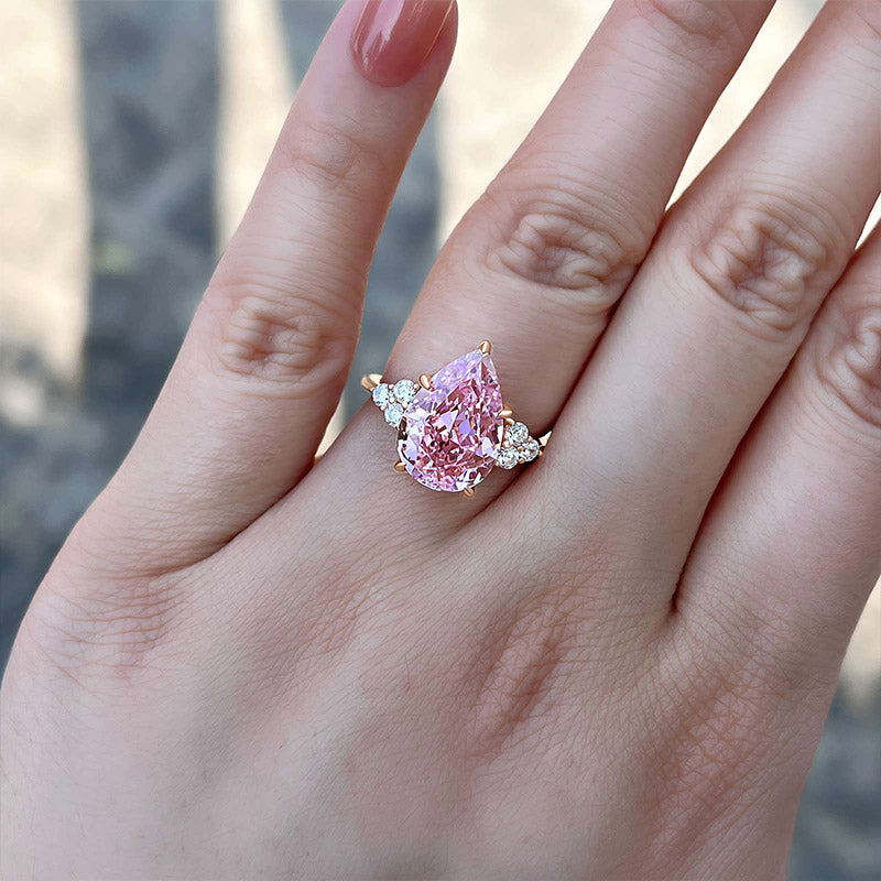 Pear Cut Pink Gemstone Three Stone Engagement Ring In Sterling Silver