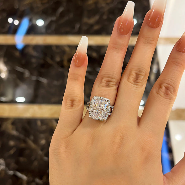 Gorgeous Split Shank Halo Cushion Cut Sterling Silver Engagement Ring
