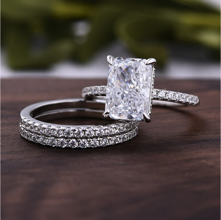 3-Pieces Sparkle Radiant Cut Bridal Set In Sterling Silver