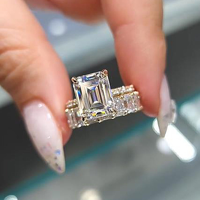 Gorgeous Emerald Cut Wedding Bridal Set In Sterling Silver