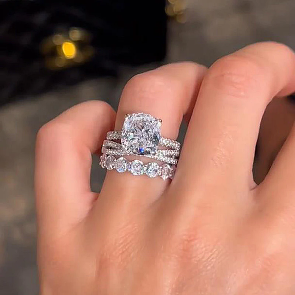 Luxury 3PC Cushion Cut Bridal Set In Sterling Silver