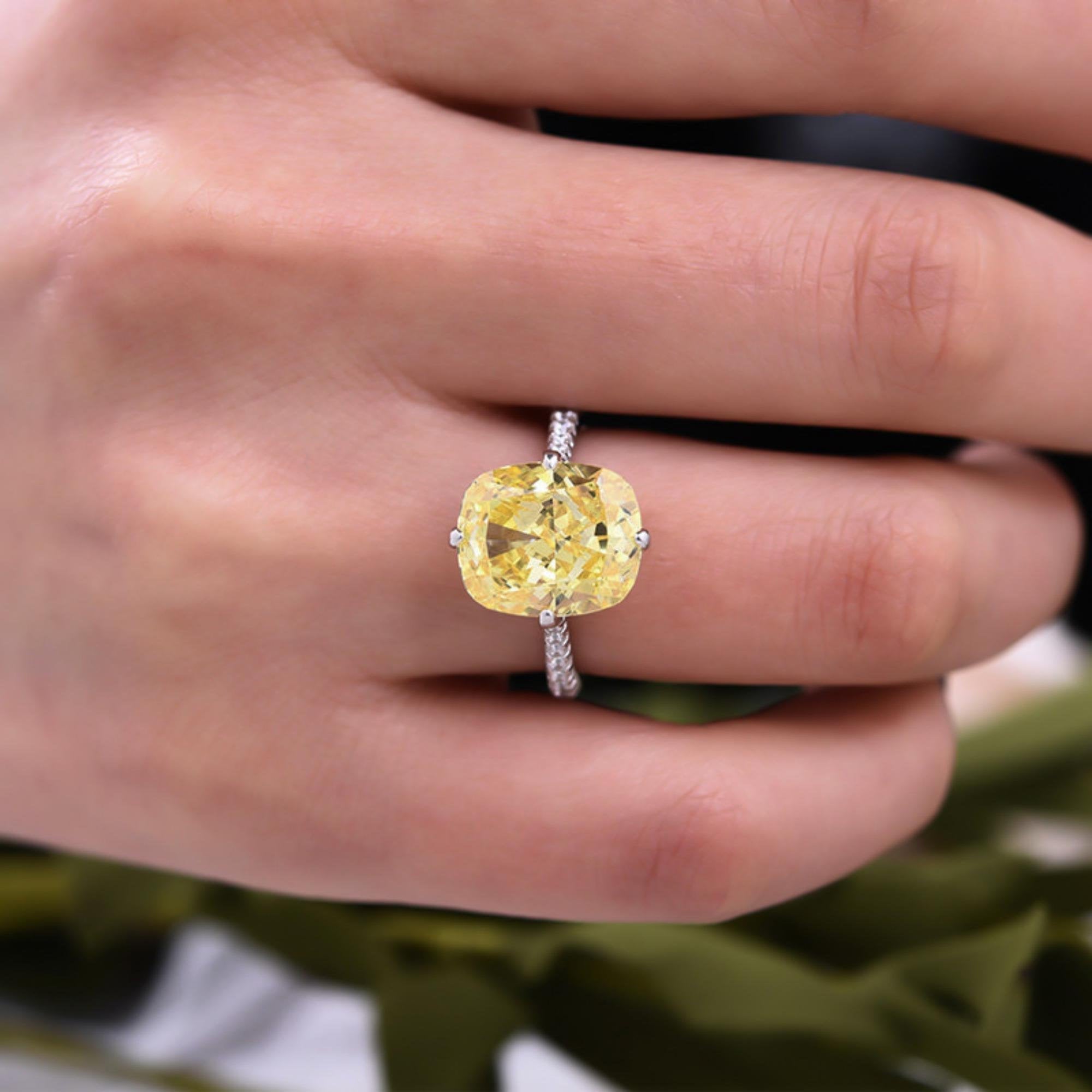 Radiant Cut Yellow Gemstone Engagement Ring in Sterling Silver