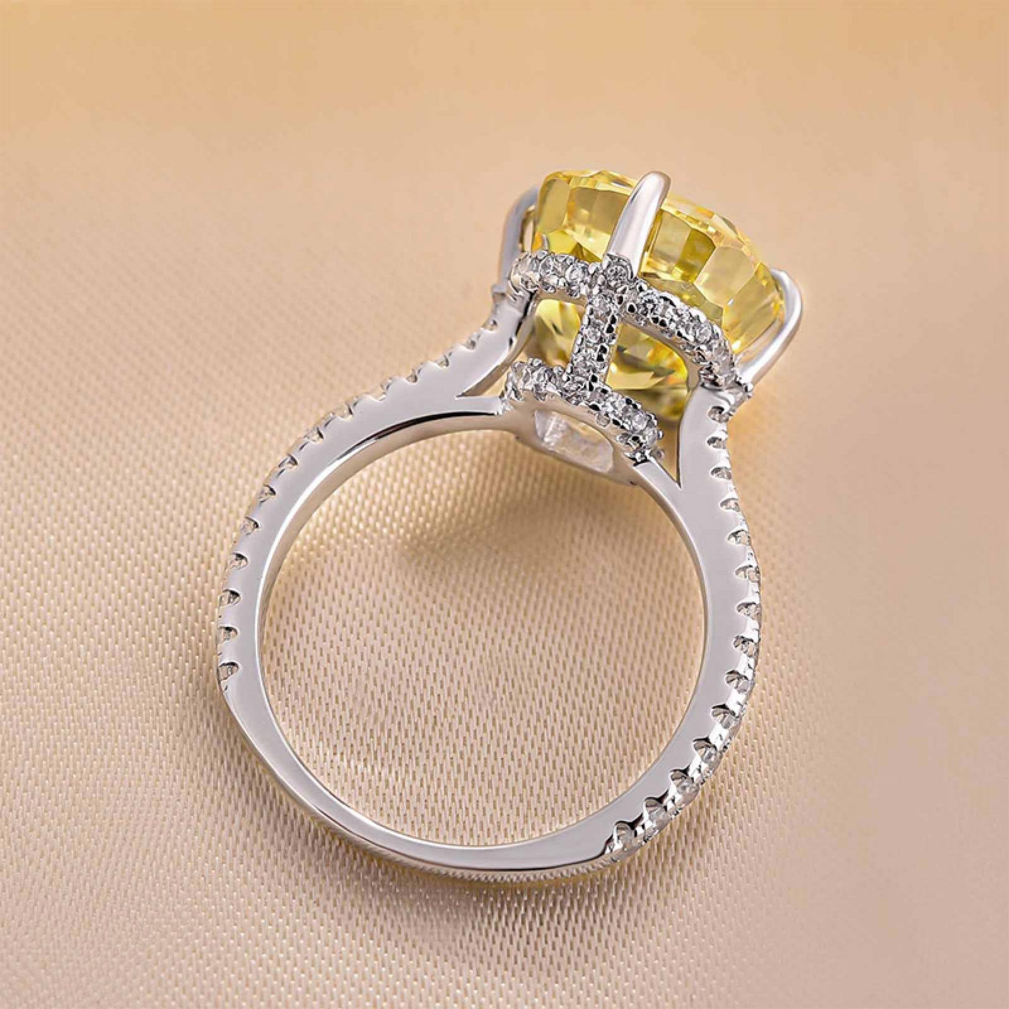 Radiant Cut Yellow Gemstone Engagement Ring in Sterling Silver