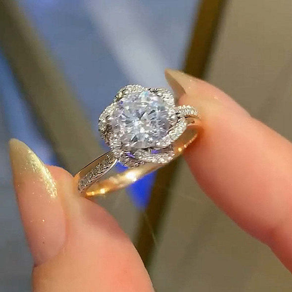 Flower Inspired Twist Design Engagement Ring in Sterling Silver