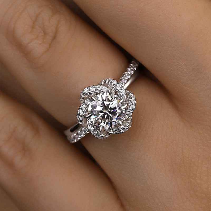 Flower Inspired Twist Design Engagement Ring in Sterling Silver