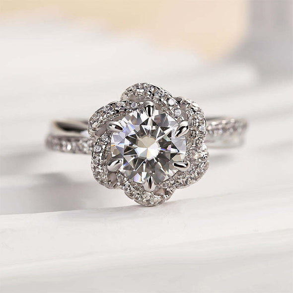 Flower Inspired Twist Design Engagement Ring in Sterling Silver