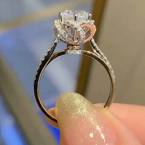 Flower Inspired Twist Design Engagement Ring in Sterling Silver