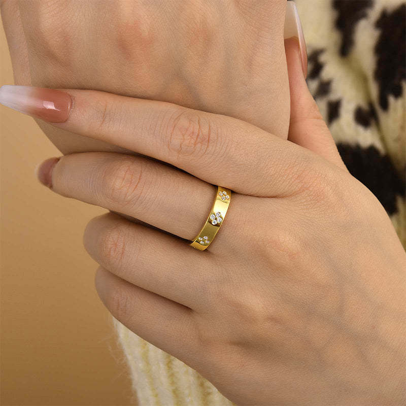 Golden Tone Art Carved Wedding Band