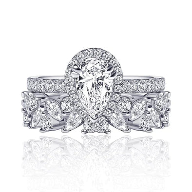 1.5 CT Pear Cut Sterling Silver Bridal Set