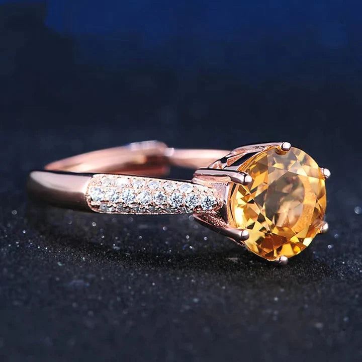 Natural Citrine Open Cuff Engagement Ring In Rose Golden Tone