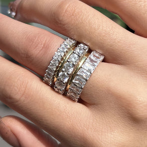Stunning 5PC Sterling Silver Wedding Band Set