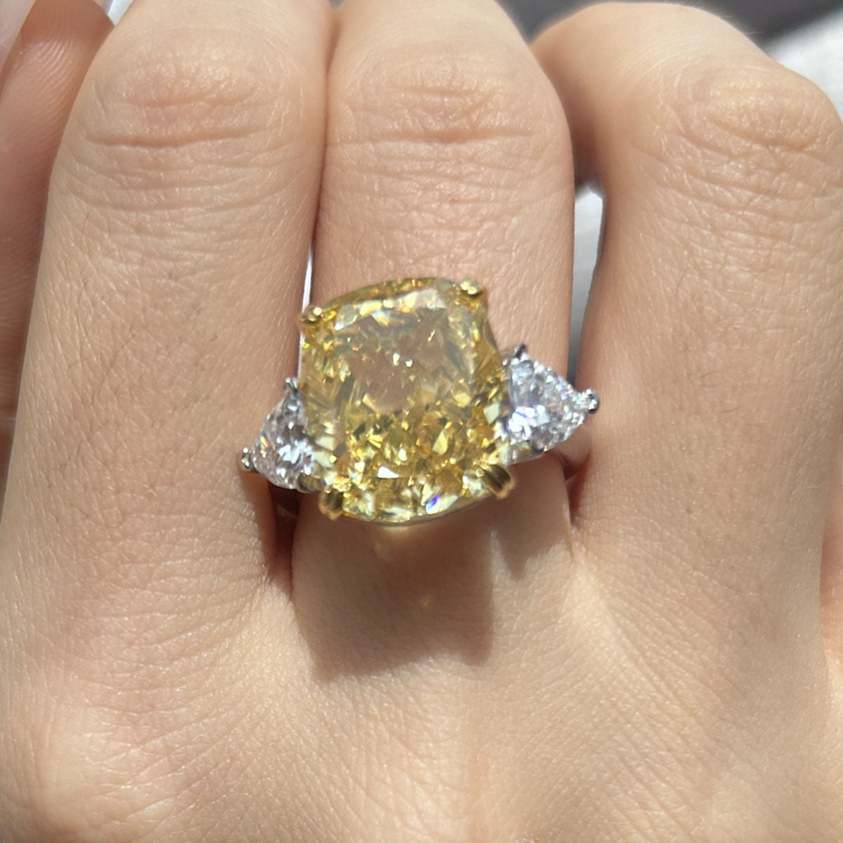 Gorgeous Yellow Radiant Cut Sterling Silver Engagement Ring