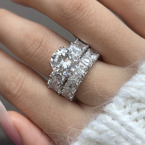 Round Cut Eternity Sterling Silver Bridal Set Ring with Eternity Band